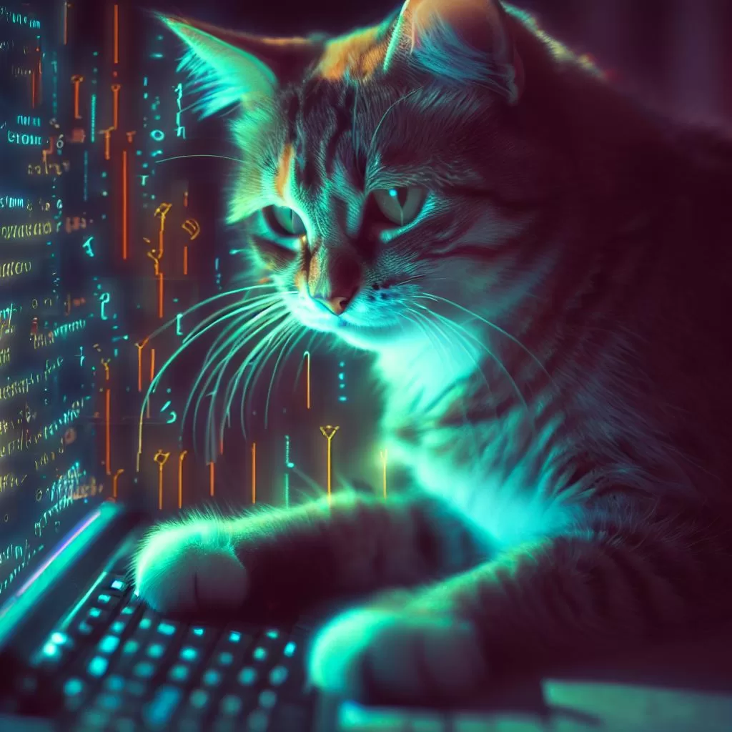 Gato estudando computação