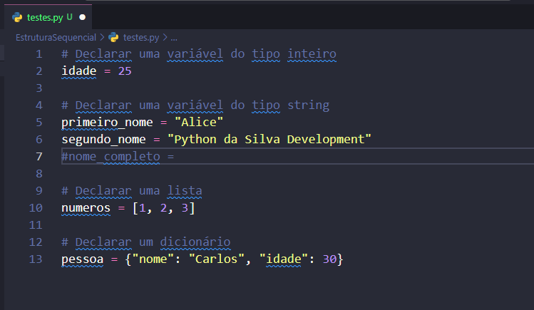 Declarar variáveis em Python